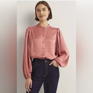 Boden Blouson Sleeve Satin Shirt Rose 6